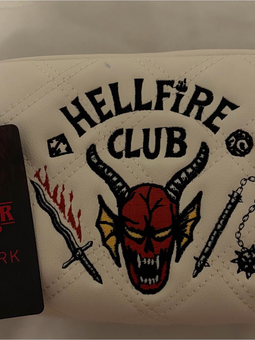 Primark White Kids Bag with Red & Black Hellfire Club Embroidery